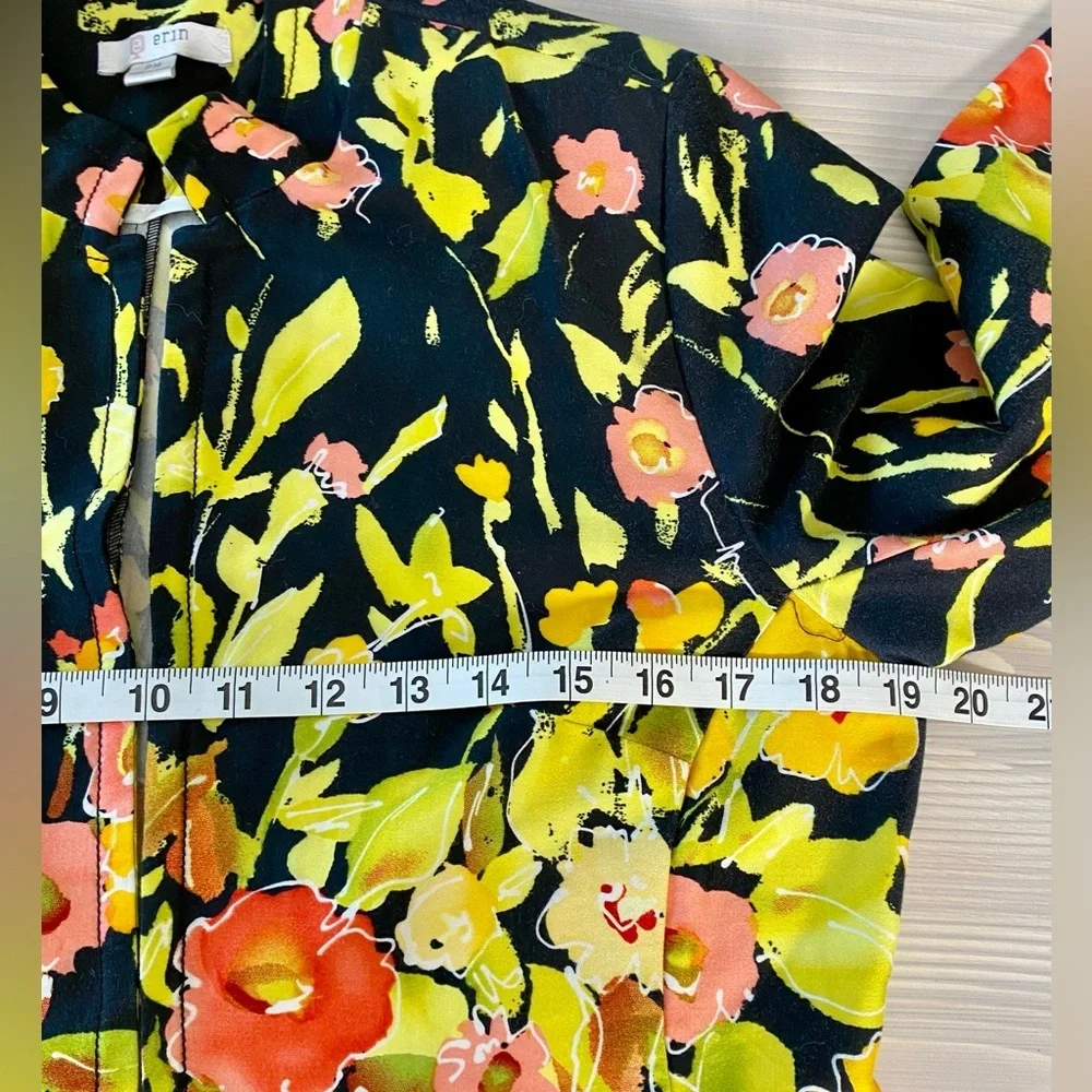 Erin London Petite Medium Floral Open Front Jacket Fitted Black Pink Yellow